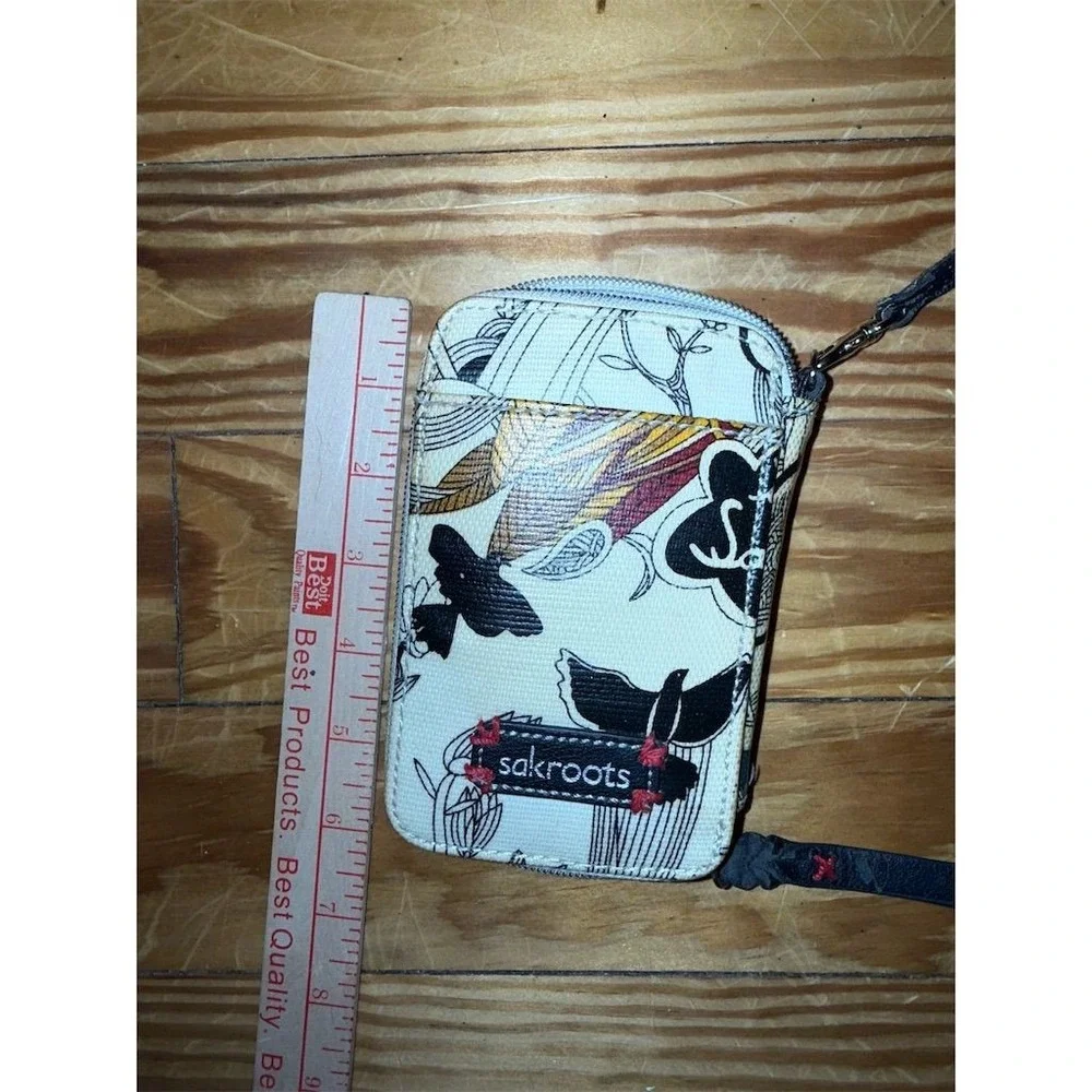 Sakroots Multicolor Floral Bird‎ Crossbody Wristlet Wallet Women flaking handle